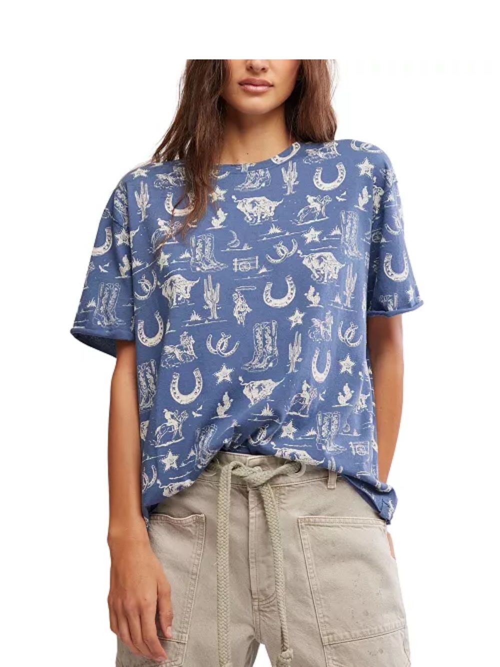 Free People me Blue Western Print Tee